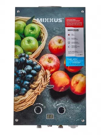 Газовая колонка MIXXUS GWH-0310 BASIC GLASS дымоходная 10 л/мин (стеклянная палень с рисунком)		