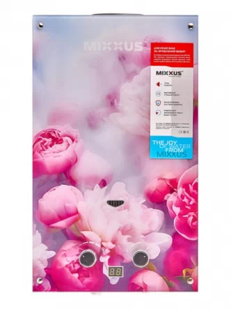 Газовая колонка MIXXUS GWH-0410 BASIC GLASS дымоходная 10 л/мин (стеклянная палень с рисунком)		