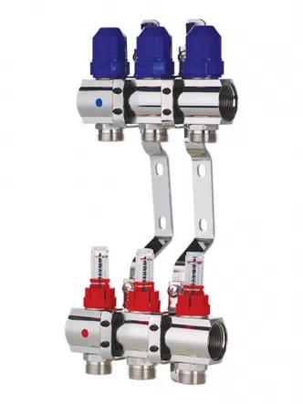 Колектор із витратомірами KOER KR.1110-03 - 1”x3 WAYS без євроконусів