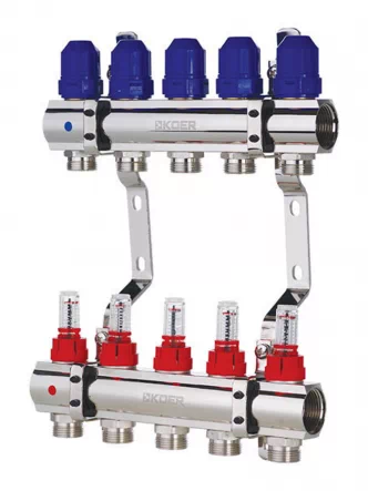 Колектор із витратомірами KOER KR.1110-05 - 1”x5 WAYS без євроконусів