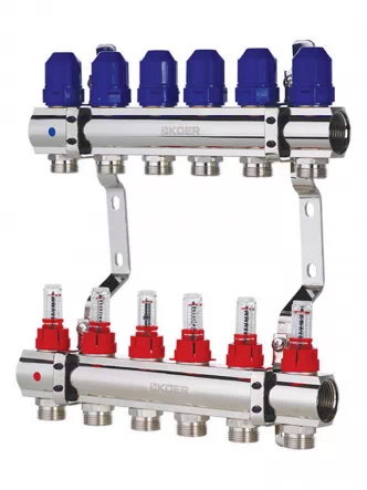 Колектор із витратомірами KOER KR.1110-06 - 1”x6 WAYS без євроконусів