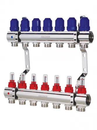 Колектор із витратомірами KOER KR.1110-07 - 1”x7 WAYS без євроконусів