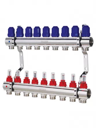 Колектор із витратомірами KOER KR.1110-09 - 1”x9 WAYS без євроконусів