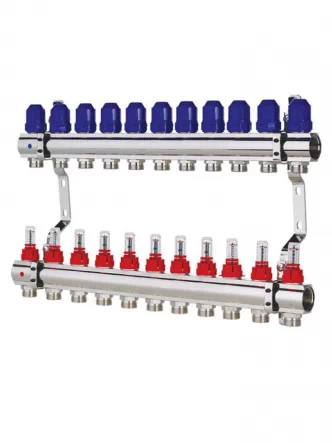 Колектор із витратомірами KOER KR.1110-11 - 1”x11 WAYS  без євроконусів