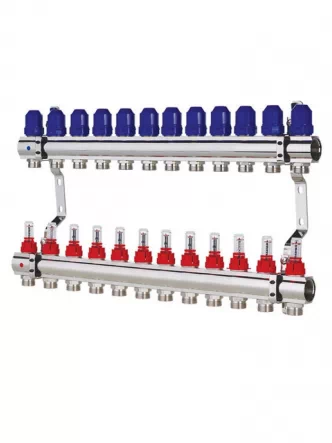 Колектор із витратомірами KOER KR.1110-12 - 1”x12 WAYS без євроконусів