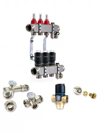 Колектор для теплої підлоги TERVIX на 3 контури з клапаном ATM Afriso, змішувальним вузлом та приводами 521103