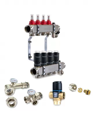 Колектор для теплої підлоги TERVIX на 4 контури з клапаном ATM Afriso, змішувальним вузлом та приводами 521104