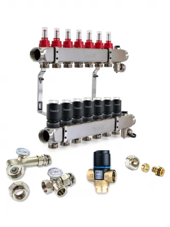 Колектор для теплої підлоги TERVIX на 7 контурів з клапаном ATM Afriso, змішувальним вузлом та приводами 521107