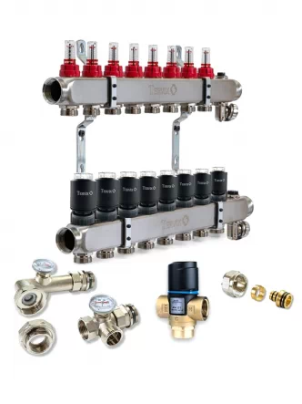 Колектор для теплої підлоги TERVIX на 8 контурів з клапаном ATM Afriso, змішувальним вузлом та приводами 521108