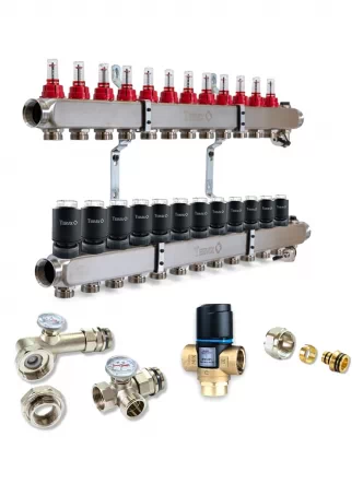 Колектор для теплої підлоги TERVIX на 12 контурів з клапаном ATM Afriso, змішувальним вузлом та приводами 521112