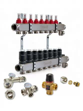 Колектор для теплої підлоги TERVIX на 8 контурів з клапаном TMV, змішувальним вузлом та приводами 522108