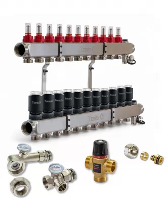 Колектор для теплої підлоги TERVIX на 11 контурів з клапаном TMV, змішувальним вузлом та приводами 522111