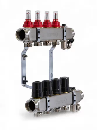 Колектор TERVIX Pro Line на 4 контури, з витратомірами, краном Маєвського та зливним краном 501204