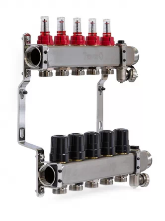 Колектор TERVIX Pro Line на 5 контурів, з витратомірами, краном Маєвського та зливним краном 501205