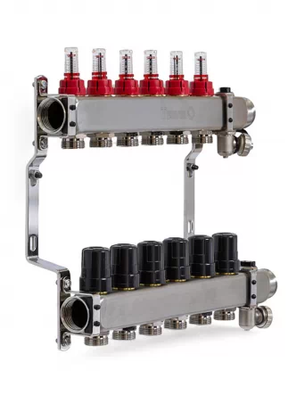 Колектор TERVIX Pro Line на 6 контурів, з витратомірами, краном Маєвського та зливним краном 501206
