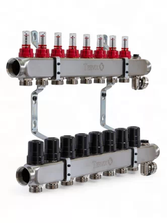 Колектор TERVIX Pro Line на 8 контурів, з витратомірами, краном Маєвського та зливним краном 501208