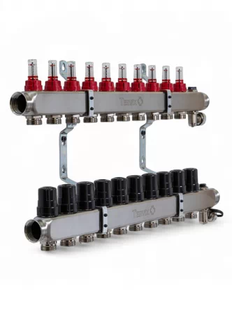 Колектор TERVIX Pro Line на 10 контурів, з витратомірами, краном Маєвського та зливним краном 501210