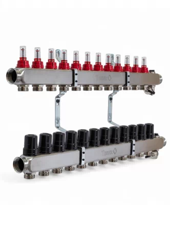 Колектор TERVIX Pro Line на 12 контурів, з витратомірами, краном Маєвського та зливним краном 501212