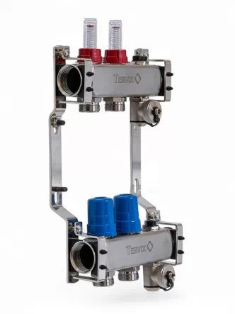 Колектор TERVIX Pro Line на 2 контури, з витратомірами, краном Маєвського та зливним краном 501202