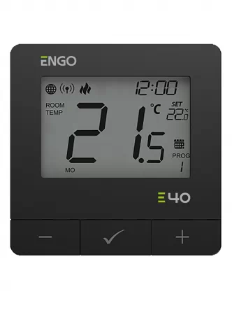 Программируемый интернет терморегулятор ENGO E40-230B три варианта подключения: 2 беспроводных ZigBee+868 МГц и проводной COM-NO, питание 230 В, черный