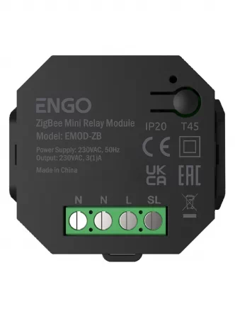 Беспроводное мини реле ENGO EMOD-ZB ZigBee 3.0, позволяет использование проводных центров коммутации ECB8-230, ECB2-230 (Исх 230В)