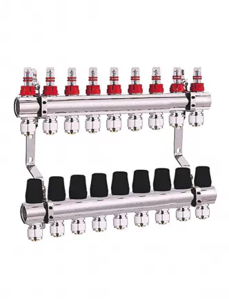 Коллектор JL для теплого пола с расходомерами на 9 выходов 1х3/4