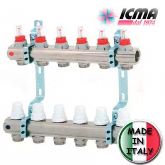 Коллектор системы *ТЕПЛЫЙ ПОЛ* ICMA арт. K013 с расходомерами 7 выходов
