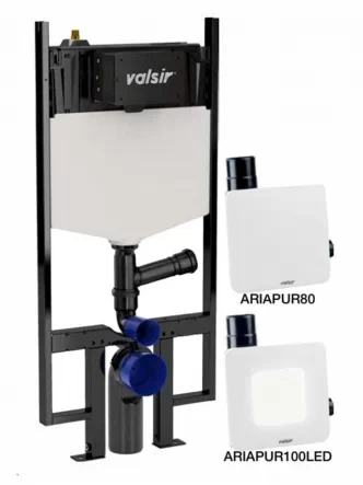 Инсталляция для унитаза Valsir BLOCK ARIAPURE S90 100LED (сливной бачок на станине (пневматика) + вытяжка + LED освещение TROPEA S
