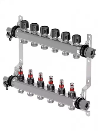 Колектор (нержавійка) з витратомірами Smart S Ø1 НГ x 6 х 3/4″ Uponor GmbH 1086543