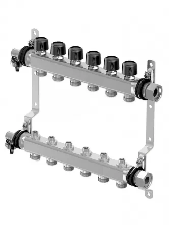 Коллектор (нержавейка) с отсечными кранами Smart S LS Ø1 НГ x 6 х 3/4″ Uponor GmbH 1088049