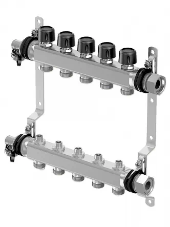 Коллектор (нержавейка) с отсечными кранами Smart S LS Ø1 НГ x 5 х 3/4″ Uponor GmbH 1088048